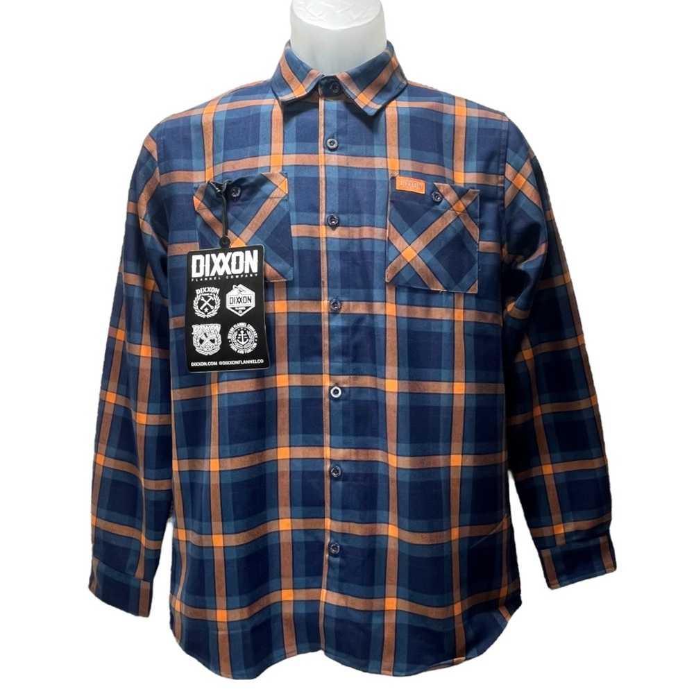 DIXXON Youth XL Flannel Blue & Orange Plaid Long Sleeve Button Up Shirt